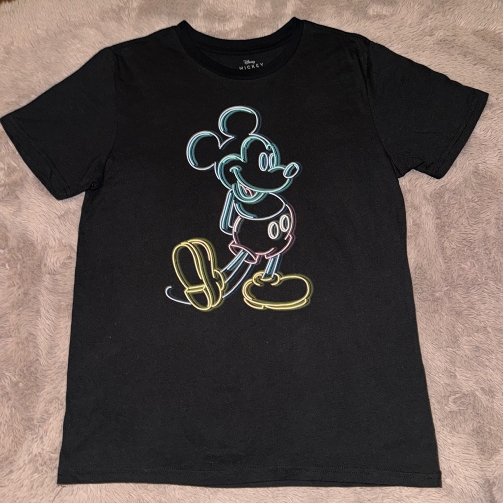 Disney Mickey Mouse Black Shortsleeve T-Shirt Mens Neon Disneyland Disneyworld L
